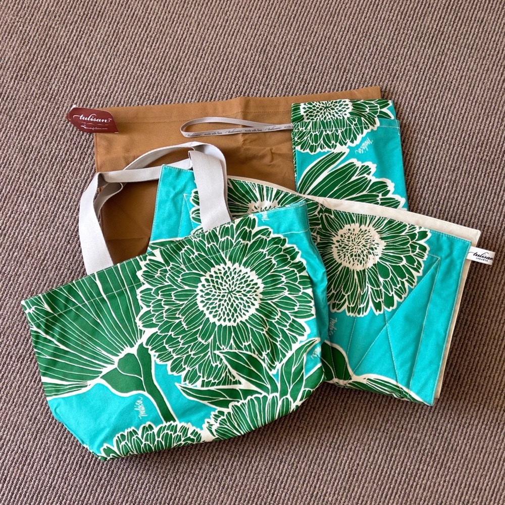 Tulisan Turquoise and Green Floral Bags